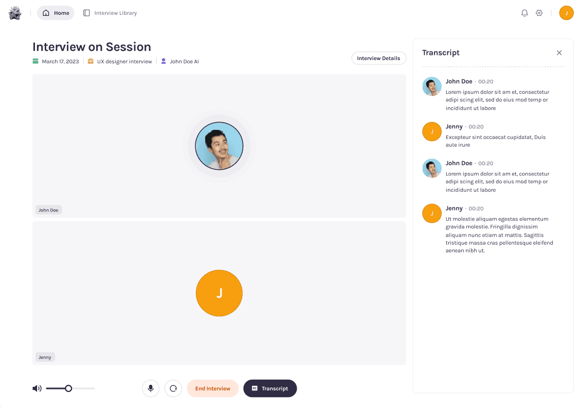A screenshot of the application showcasing an AI mock interview in action.